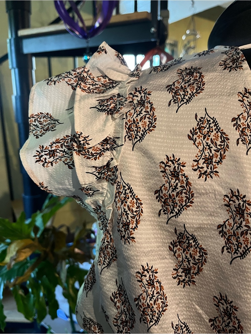 Cream Printed Ruffle-Hem Tunic with Tie-Back - Picture 4 of 6